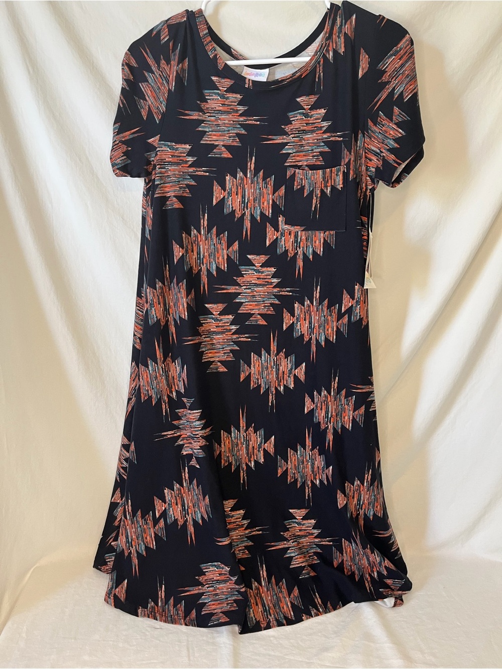 NWT LuLaRoe Carly High Low Swing Dress Black, Southwestern Geometric Print XS